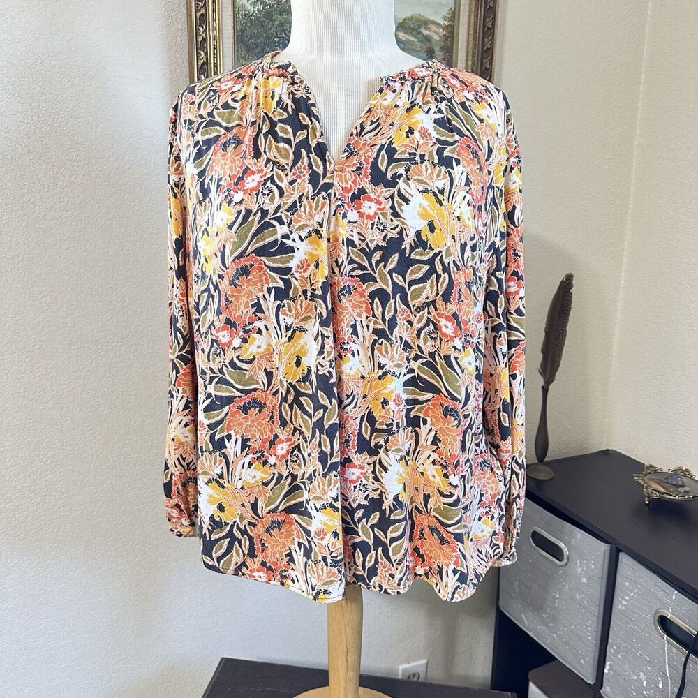Laura Scott Blouse Top Womens Size XL  Floral V Neck Long Sleeve Pullover Top